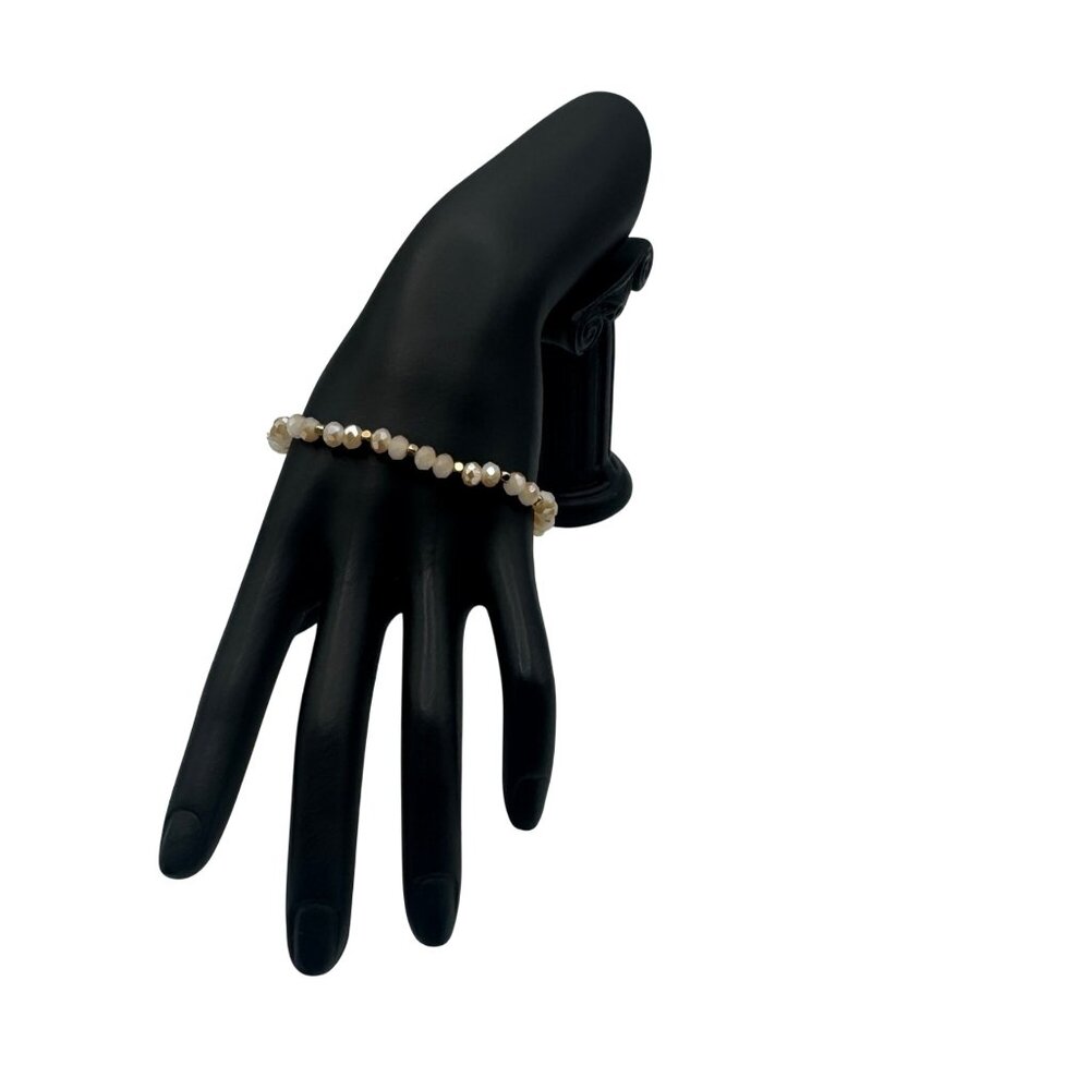 Beaded Bracelet With Faceted Cream Beads and Gold-Tone Accents